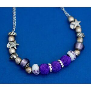 20 inch, Vintage Purple Beads Gold Tone Beaded Necklace - D35